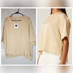 NWT Lita by Ciara 100% Silk Oversized Drop Shoulder Blouse XL Beige Warm Sand